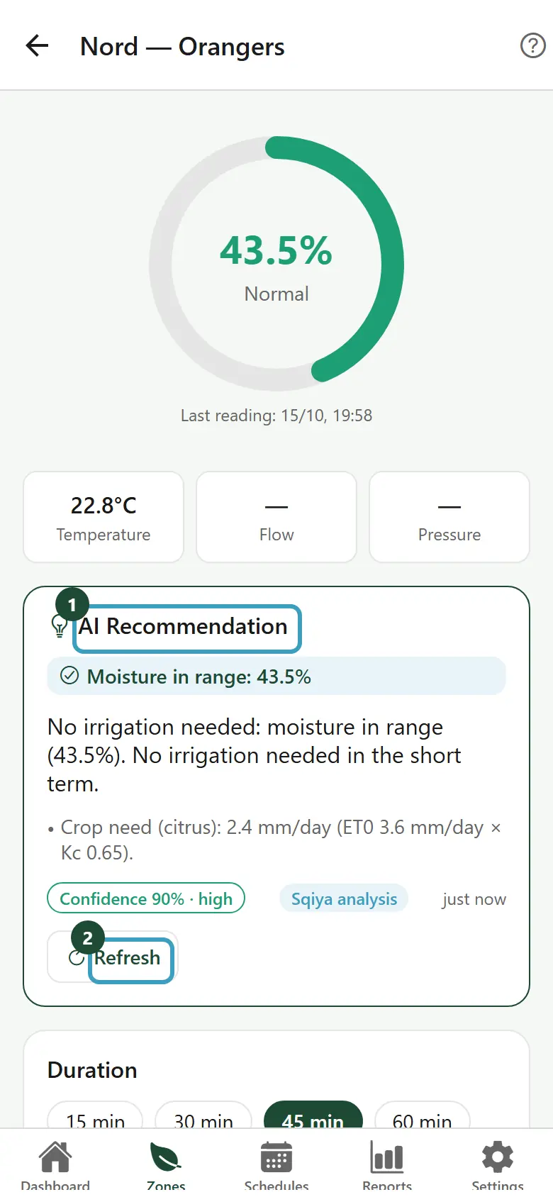 AI Recommendation card with the reason, the advice, the confidence and the buttons